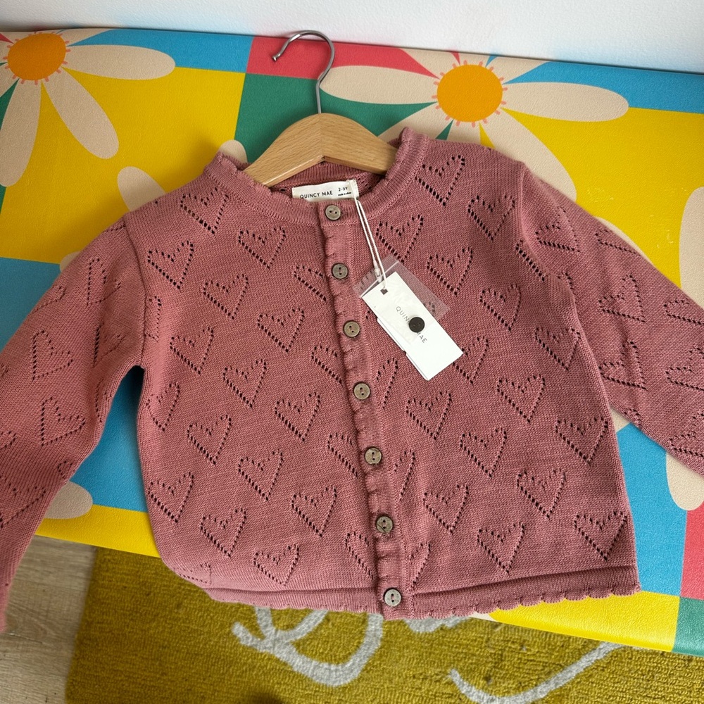 Pink Heart Pattern Kids Cardigan